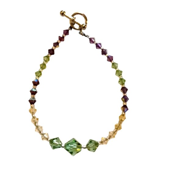 Swarovski Bracelet Green Purple Crystal Toggle Clasp 7 Inch - Picture 1 of 5